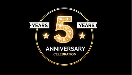 1 year anniversary celebration design template with gold glitter effect.