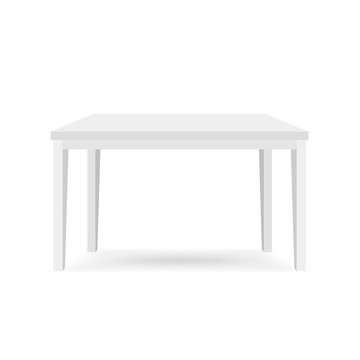 White table front view illustration. Isometric 3d furniture vector illustration. Simple minimalistic design of plastic interior office item. Kitchen or dining room classic household appliance element.