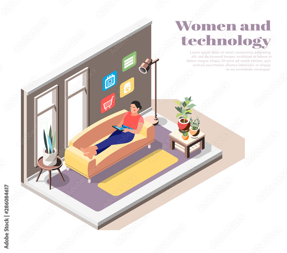 Canvas Prints women and technology isometric composition