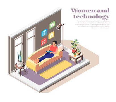 Women And Technology Isometric Composition