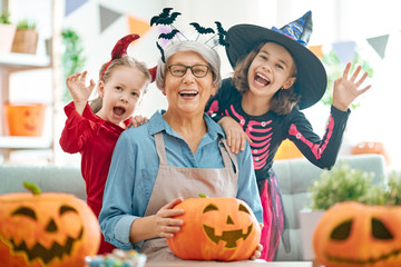 family celebrating Halloween