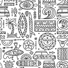 Surfing seamless pattern. Tribal elements for your design