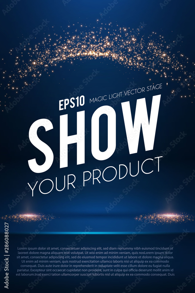 Wall mural empty scene with magic spotlights. ad and promotion design template.