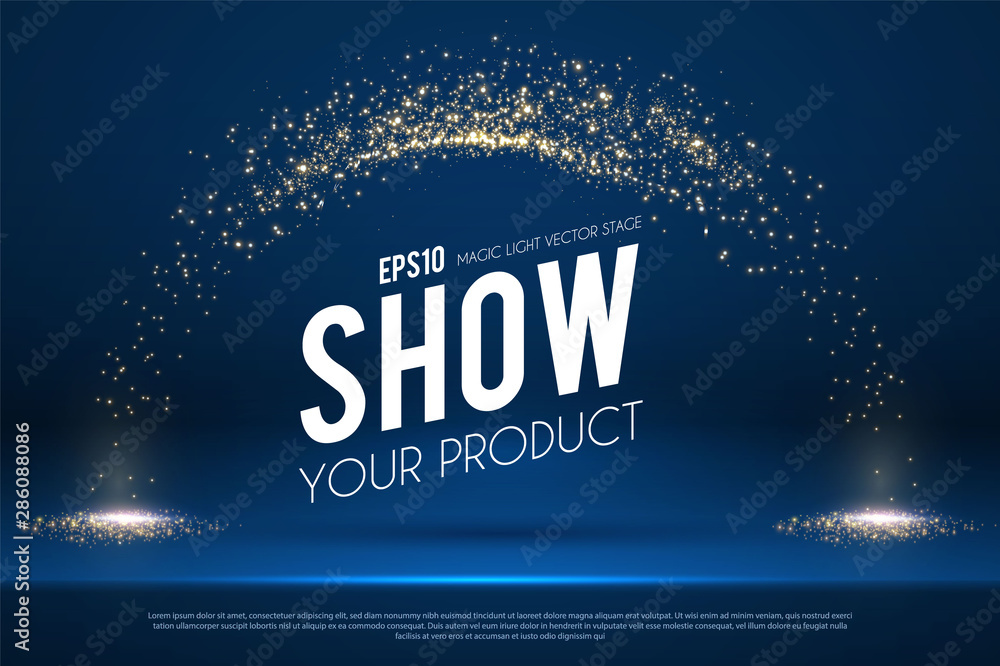 Wall mural empty scene with magic spotlights. ad and promotion design template.