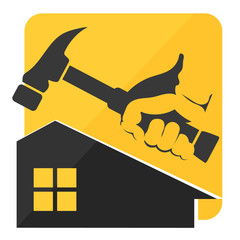 Hammer in hand and house symbol for repair and service