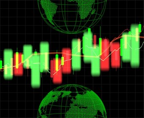 Stock market and exchange of world. Candle stick graph chart of stock market investment trading. black background. Vector.