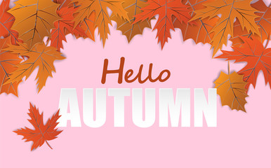 Autumn sale background. design with autumn leaves on pink background. Vector.