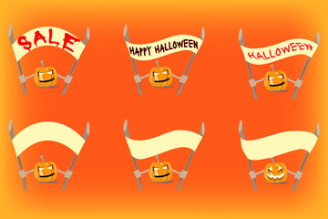 Set of Pumpkin for different goals. The symbol of Halloween. orange background. Mockup or mock up and sign