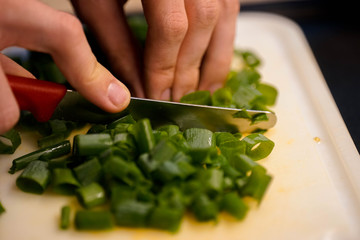 Lauch, Hintergrund, Textur, Grün, geschnitten, frisch, schneiden, hand, finger