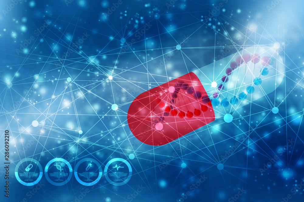 Poster 3d render of dna structure with capsule