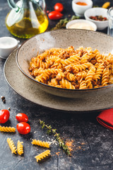 Fusilli pasta Bolognese