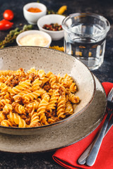 Fusilli pasta Bolognese