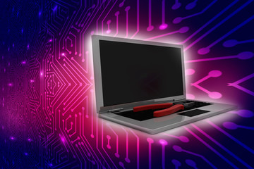 3d rendering details of cutting player on laptop