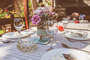 Rustic Style Wedding Table Setting In Restaurant