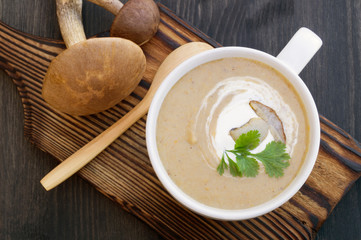 cream of mushroom soup on a black background.