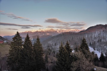 landscape from the Bucegi mountains covered with snow