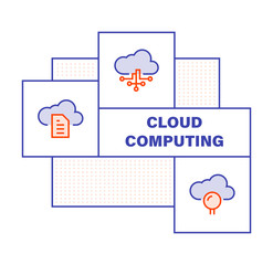 Modern Flat Line Color illustration Concept for Cloud Computing. Concepts web banner and printed materials. Vector Illustration