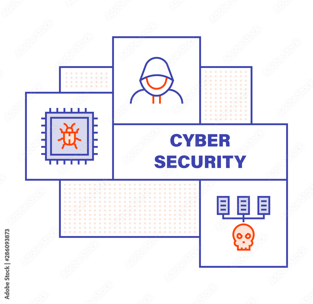 Poster modern flat line color illustration concept for cyber security. concepts web banner and printed mate