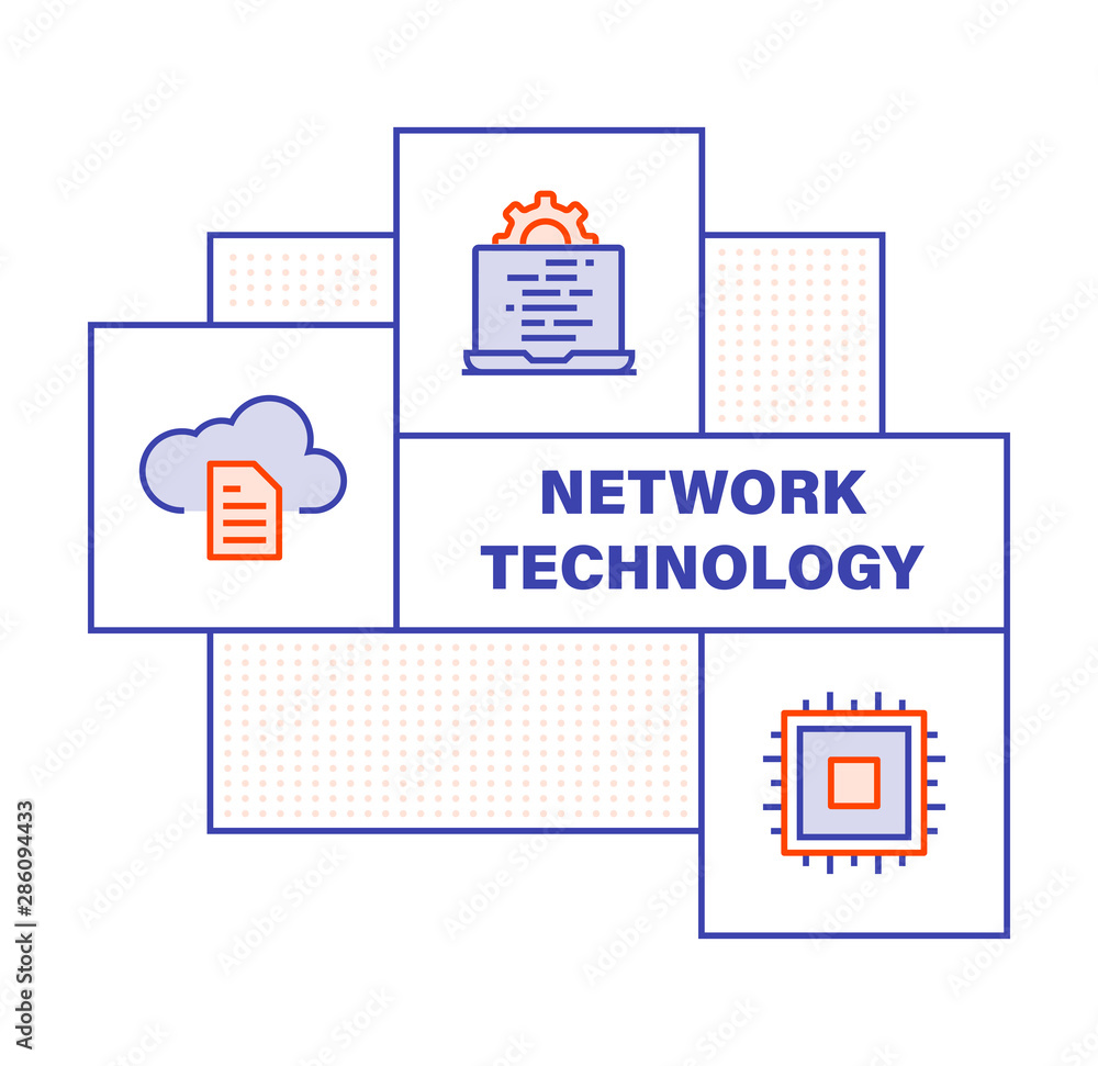 Poster modern flat line color illustration concept for network technology. concepts web banner and printed 