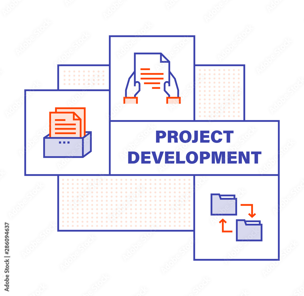 Poster modern flat line color illustration concept for project development. concepts web banner and printed