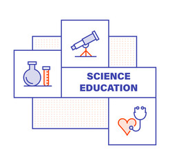 Modern Flat Line Color illustration Concept for Science Education.  Concepts web banner and printed materials. Vector Illustration
