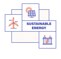 Modern Flat Line Color illustration Concept for Sustainable , Ecology and Energy. Concepts web banner and printed materials. Vector Illustration
