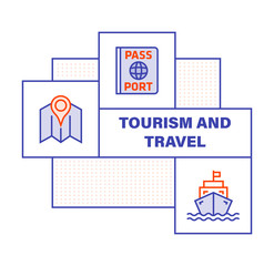 Modern Flat Line Color illustration Concept for Tourism and Travel. Concepts web banner and printed materials. Vector Illustration