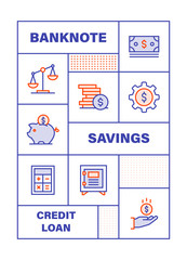 Modern Flat Line Color illustration Concept for Banking and Money. Concepts web banner and printed materials. Vector Illustration