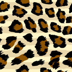 Obraz na płótnie Canvas Ocelot pattern design - funny drawing seamless leopard pattern. Lettering poster or t-shirt textile graphic design. / wallpaper, wrapping paper.