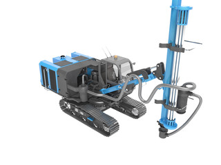 Blue self propelled drilling rig for the construction and laying of caterpillar track mounted magestralia 3d render on white background no shadow