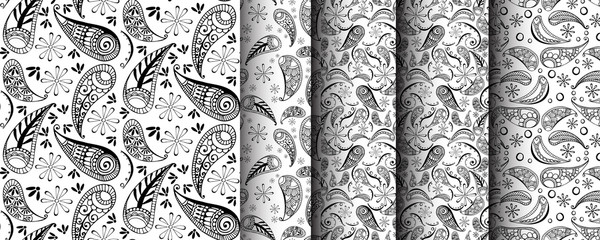 seamless pattern set in style hand draw, doodle, zentangl, India