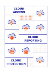 Modern Flat Line Color illustration Concept for Cloud Computing. Concepts web banner and printed materials. Vector Illustration
