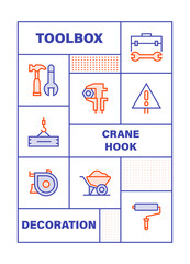 Modern Flat Line Color illustration Concept for Construction. Concepts web banner and printed materials. Vector Illustration
