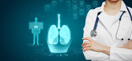 Medical blue lungs interface background
