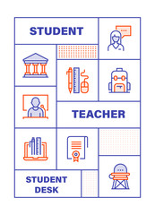 Modern Flat Line Color illustration Concept for Education. Concepts web banner and printed materials. Vector Illustration