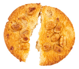 Broken chocolate chip cookies isolated on white background with clipping path