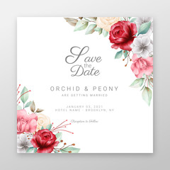 Square wedding invitation cards with beautiful flowers border. Editable wedding invitation cards vector