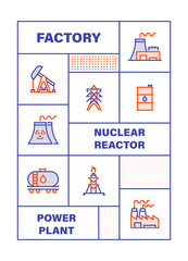 Modern Flat Line Color illustration Concept for Power and Heavy Industry. Concepts web banner and printed materials. Vector Illustration