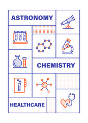 Modern Flat Line Color illustration Concept for Science Education.  Concepts web banner and printed materials. Vector Illustration