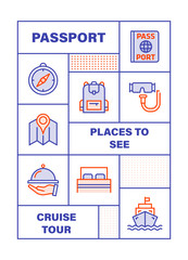 Modern Flat Line Color illustration Concept for Tourism and Travel. Concepts web banner and printed materials. Vector Illustration