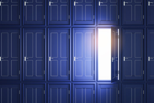 Abstract blue doors to success