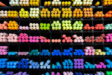 Colorful artist's crayons for creative paintings.