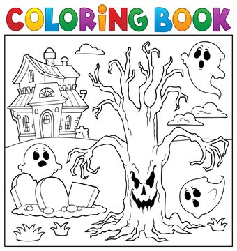Coloring book spooky tree thematics 2