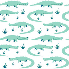 Seamless pattern with cartoon crocodiles