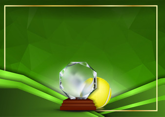 Tennis Certificate Diploma With Glass Trophy Vector. Sport Vintage Appreciation. Modern Gift. Print Blank. A4 Horizontal. Event Illustration