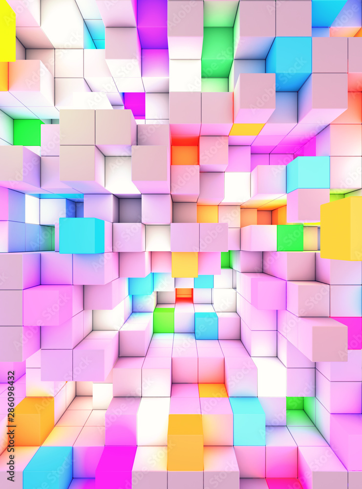 Poster 3d rendering vertical abstract background color light cubes