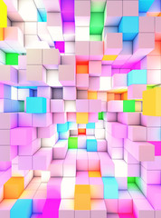 3D rendering vertical abstract background color light cubes