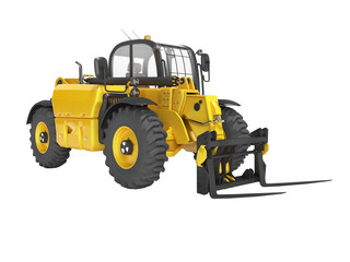 Yellow excavator telescopic loader isolated 3D render on white background no shadow