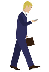 man walks with mobile flat style