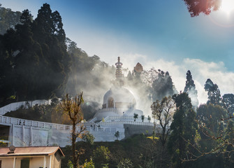 Japanese white stupa in Darjeeling. - obrazy, fototapety, plakaty